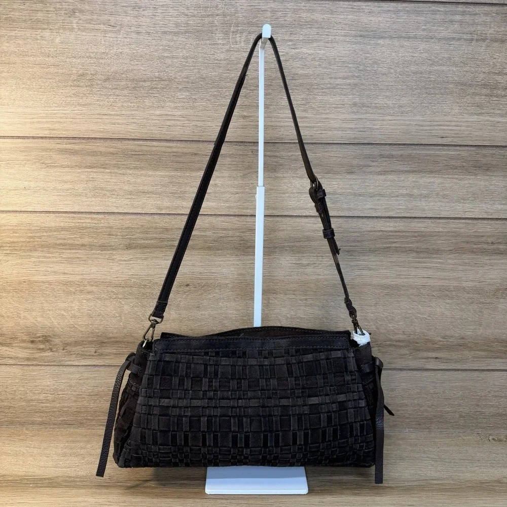 Vilenca Holland Suede Slouchy Hobo Shoulder Bag Chocolate Brown Woven Boho NWT
